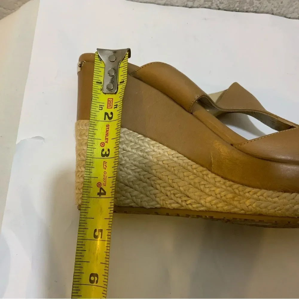 Jimmy Choo Vachetta Leather Teak Espadrille Wedge Sandal 38.5
